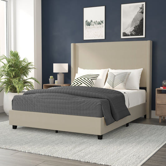 Beige Queen Size Platform Bed YK-1077-BEIGE-Q-GG