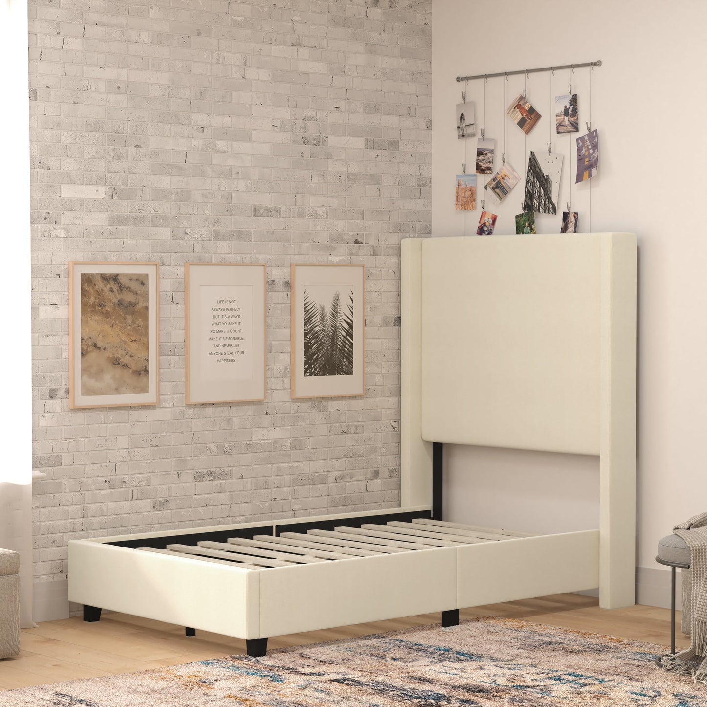Beige Twin Size Platform Bed YK-1077-BEIGE-T-GG