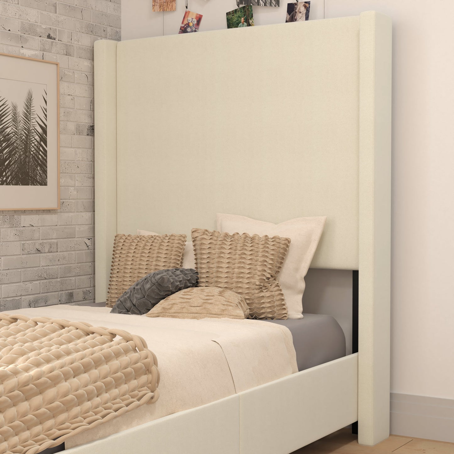 Beige Twin Size Platform Bed YK-1077-BEIGE-T-GG