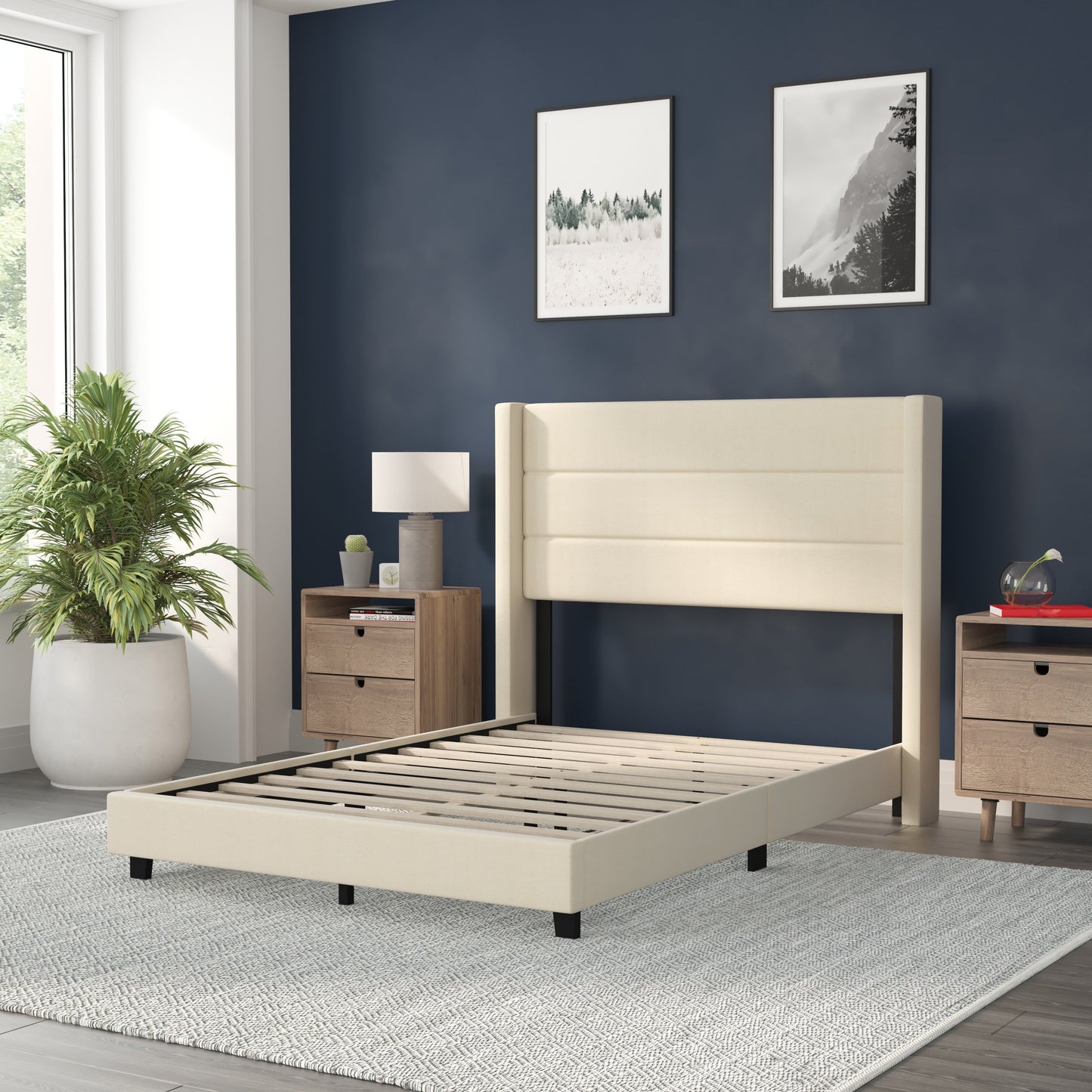 Beige Full Platform Bed YK-1078-BEIGE-F-GG