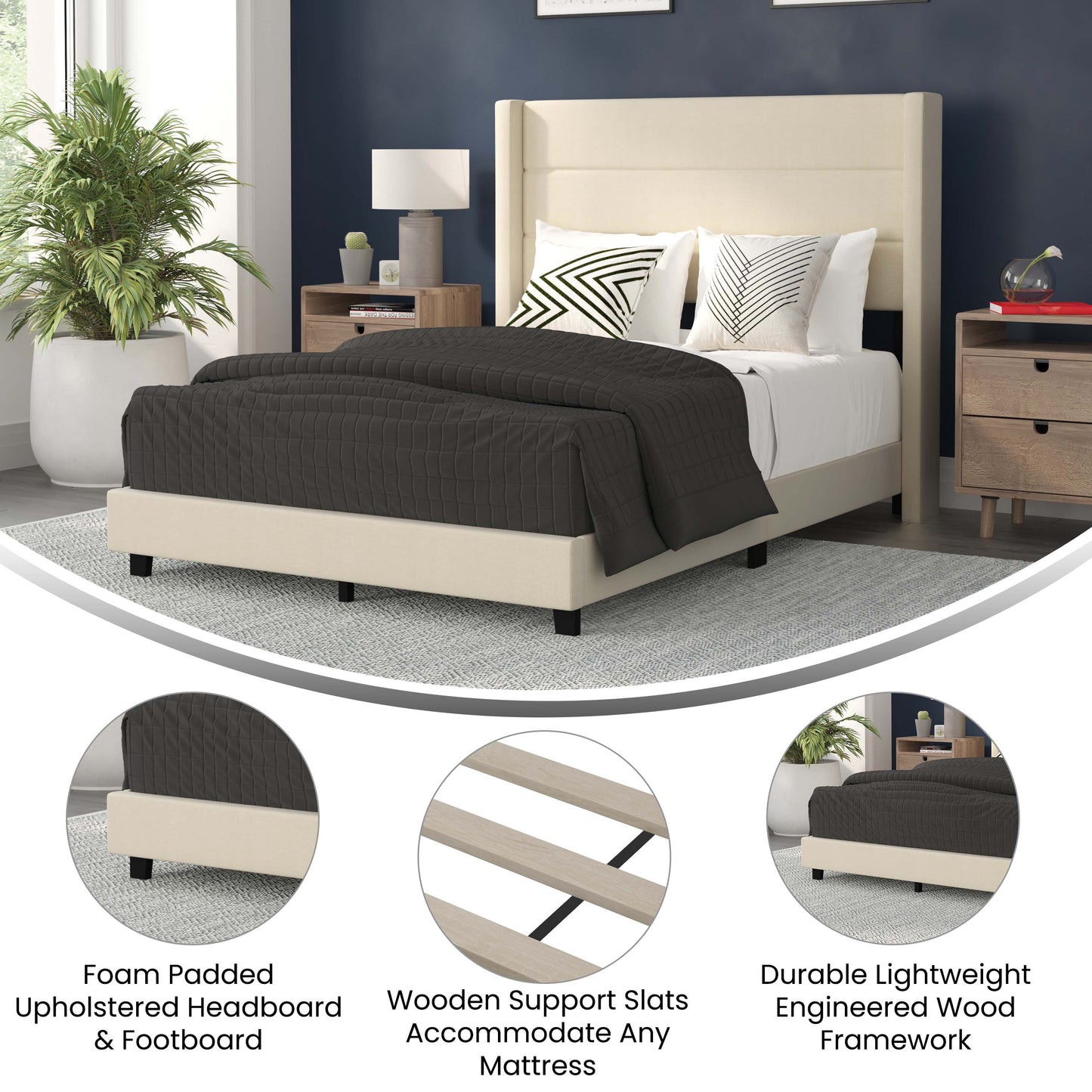 Beige Full Platform Bed YK-1078-BEIGE-F-GG