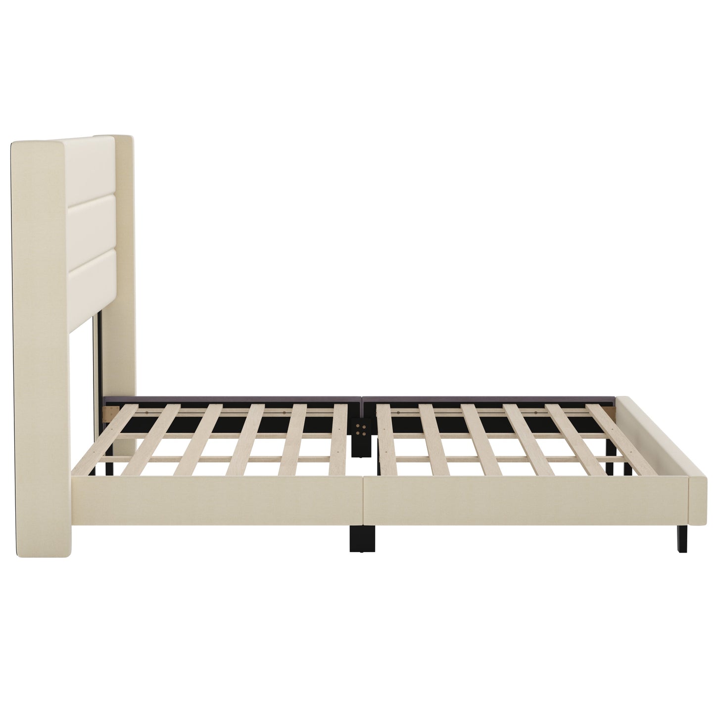 Beige King Platform Bed YK-1078-BEIGE-K-GG