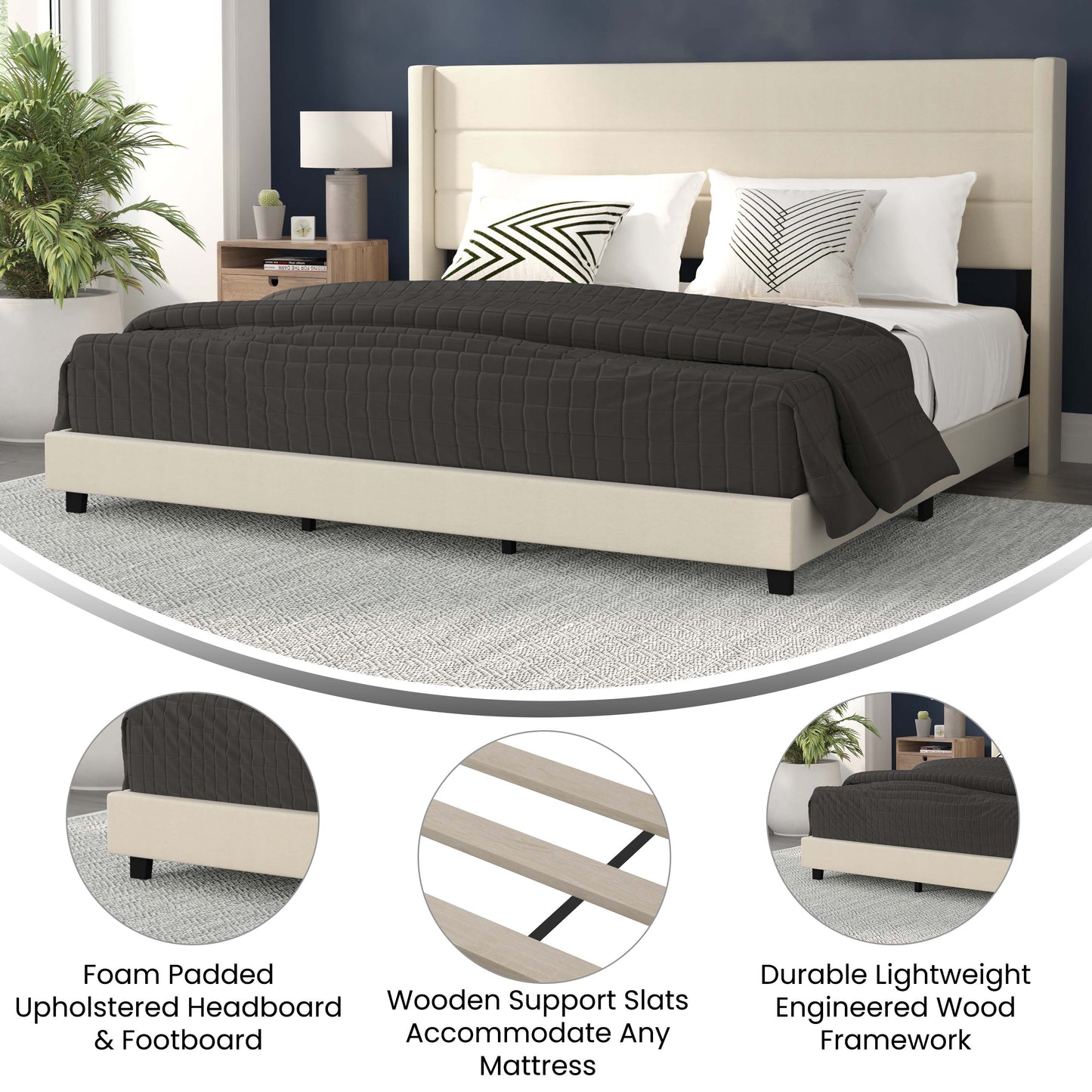 Beige King Platform Bed YK-1078-BEIGE-K-GG