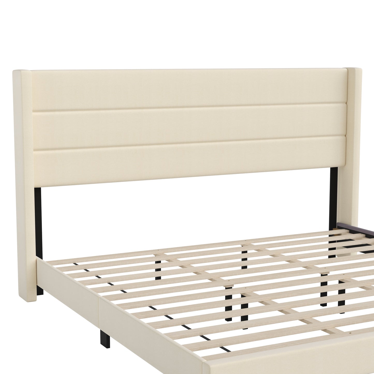 Beige King Platform Bed YK-1078-BEIGE-K-GG