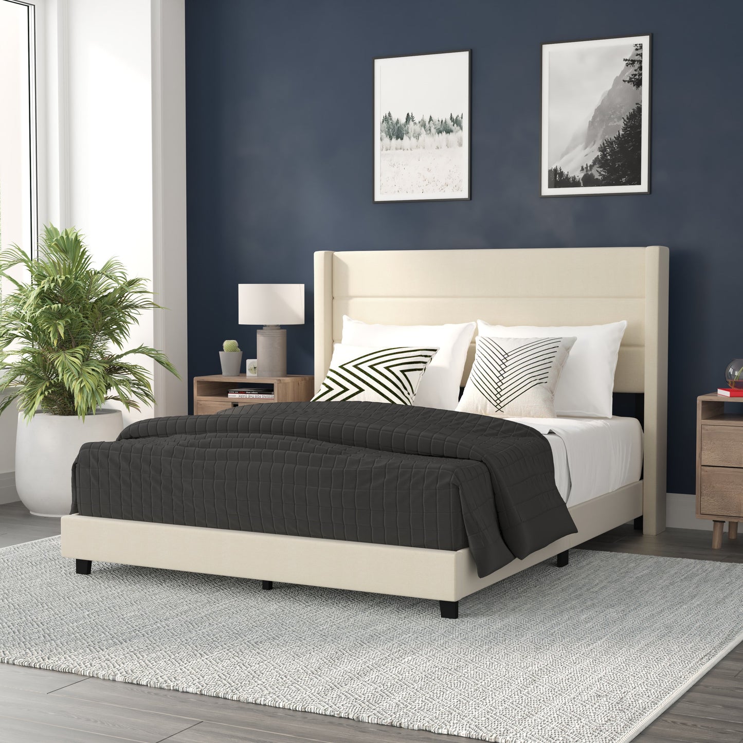 Beige Queen Platform Bed YK-1078-BEIGE-Q-GG
