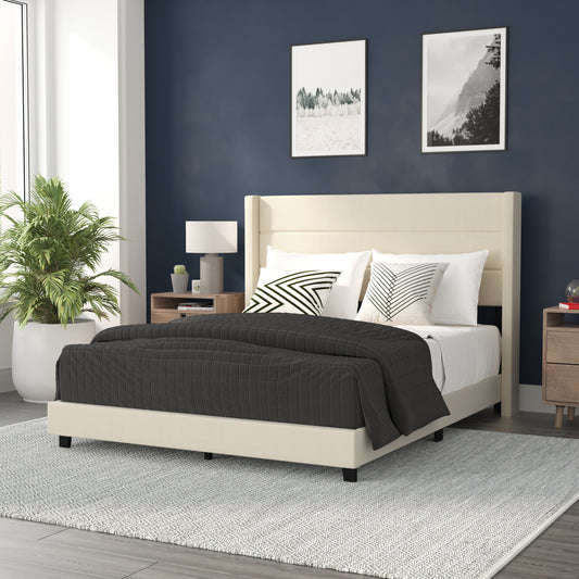 Beige Queen Platform Bed YK-1078-BEIGE-Q-GG