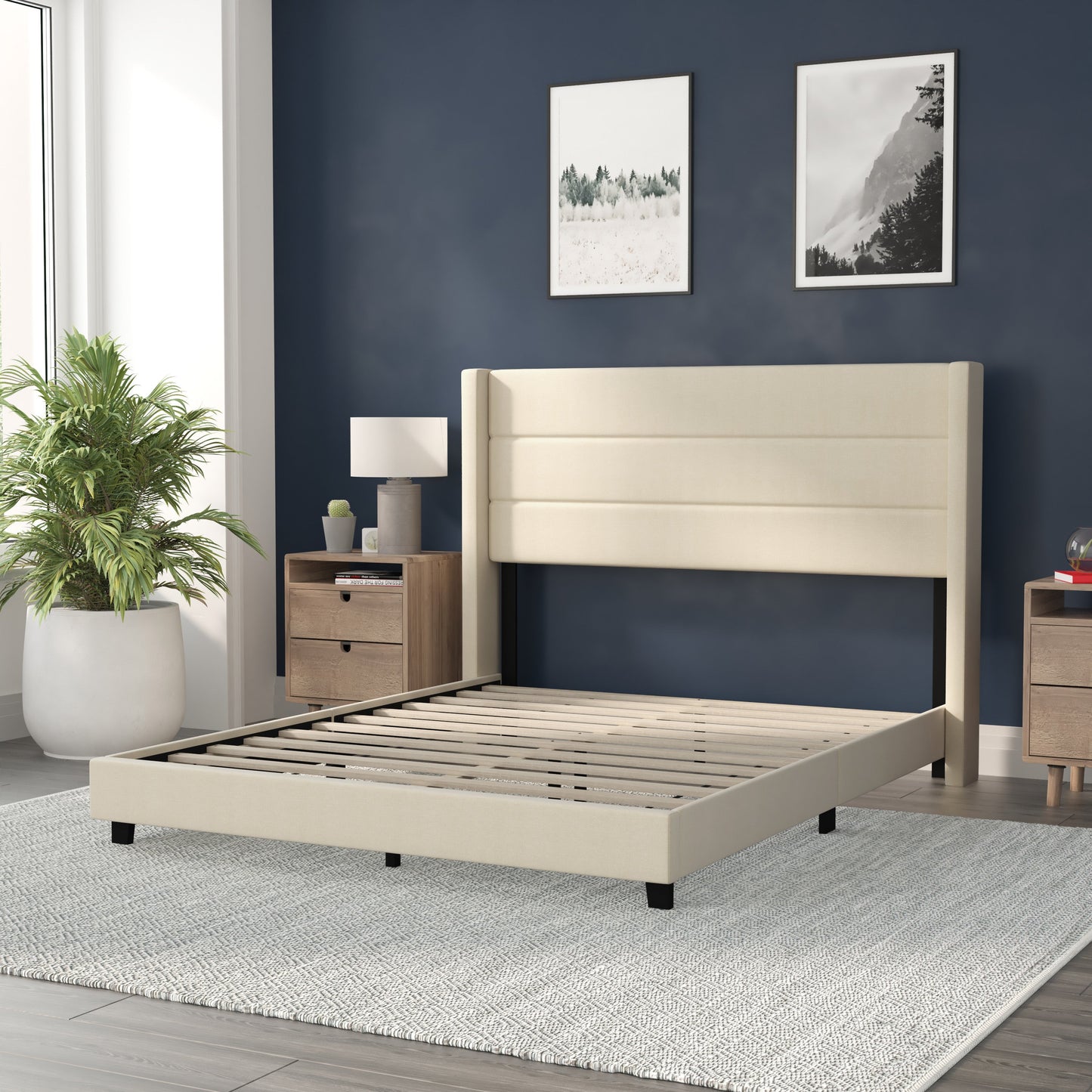 Beige Queen Platform Bed YK-1078-BEIGE-Q-GG