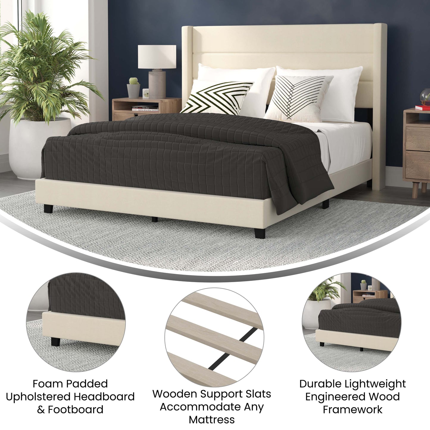 Beige Queen Platform Bed YK-1078-BEIGE-Q-GG