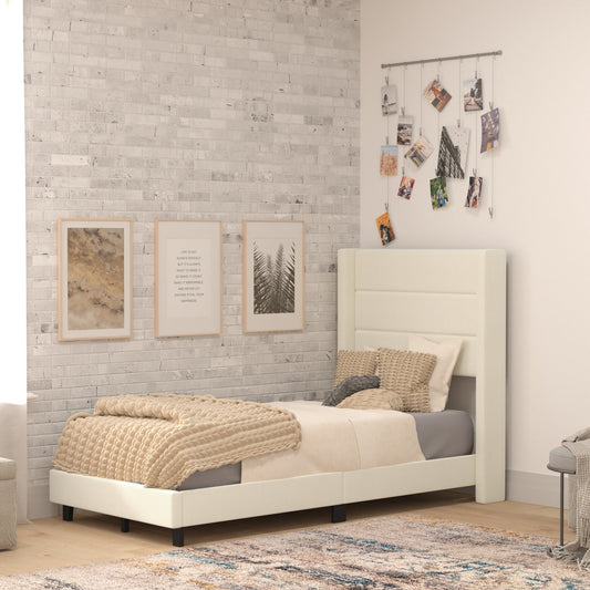 Beige Twin Platform Bed YK-1078-BEIGE-T-GG