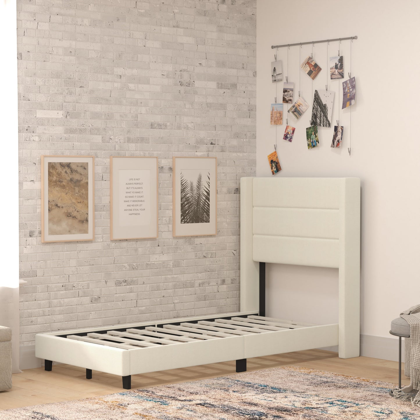 Beige Twin Platform Bed YK-1078-BEIGE-T-GG