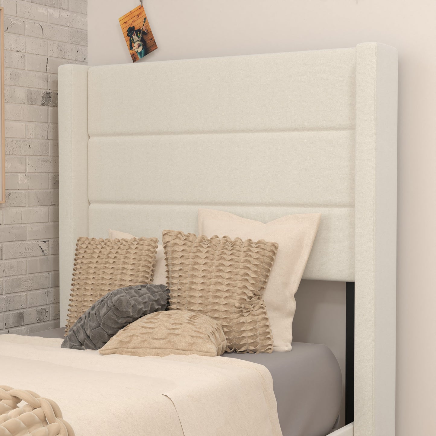 Beige Twin Platform Bed YK-1078-BEIGE-T-GG