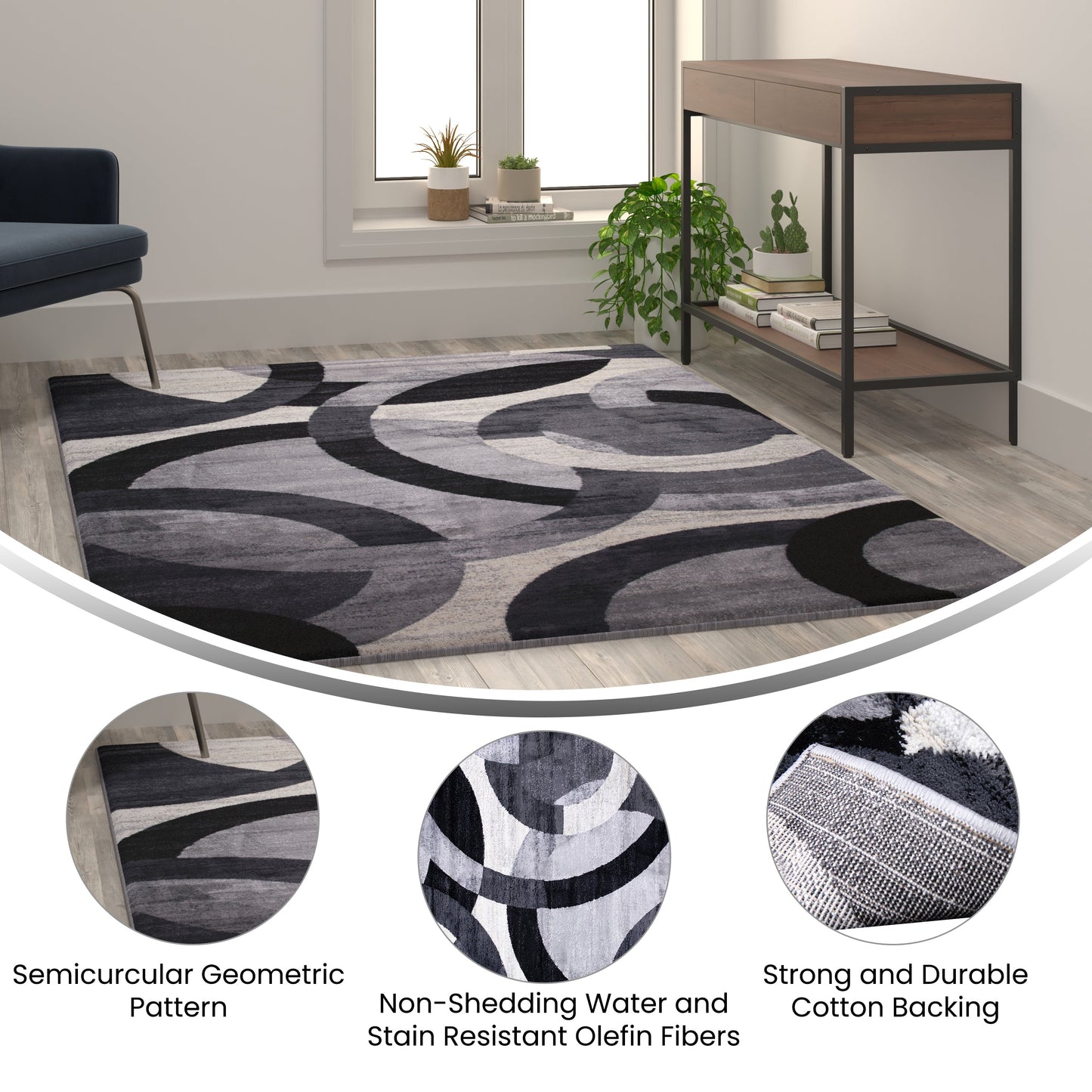 5x7 Black/Gray Area Rug YK-F968A-D9276I-57-BK-GG