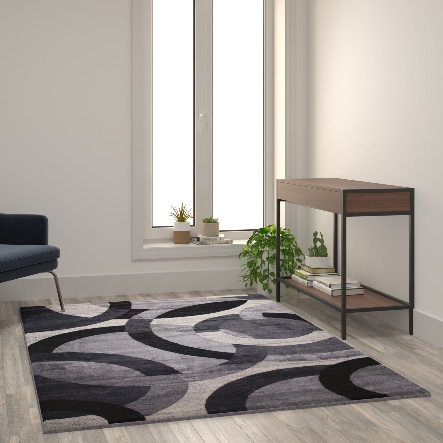 5x7 Black/Gray Area Rug YK-F968A-D9276I-57-BK-GG