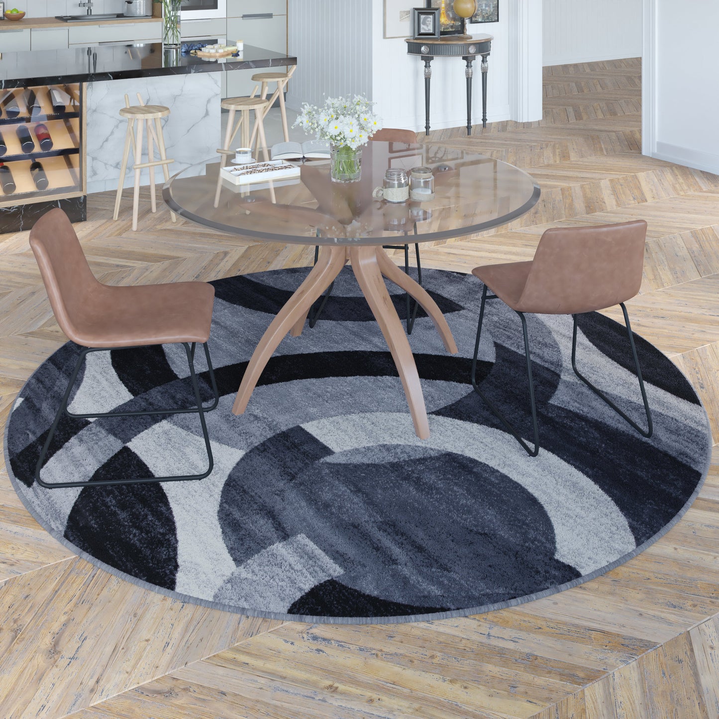 8x8 RD Black/Gray Area Rug YK-F968A-D9276I-8R-BK-GG