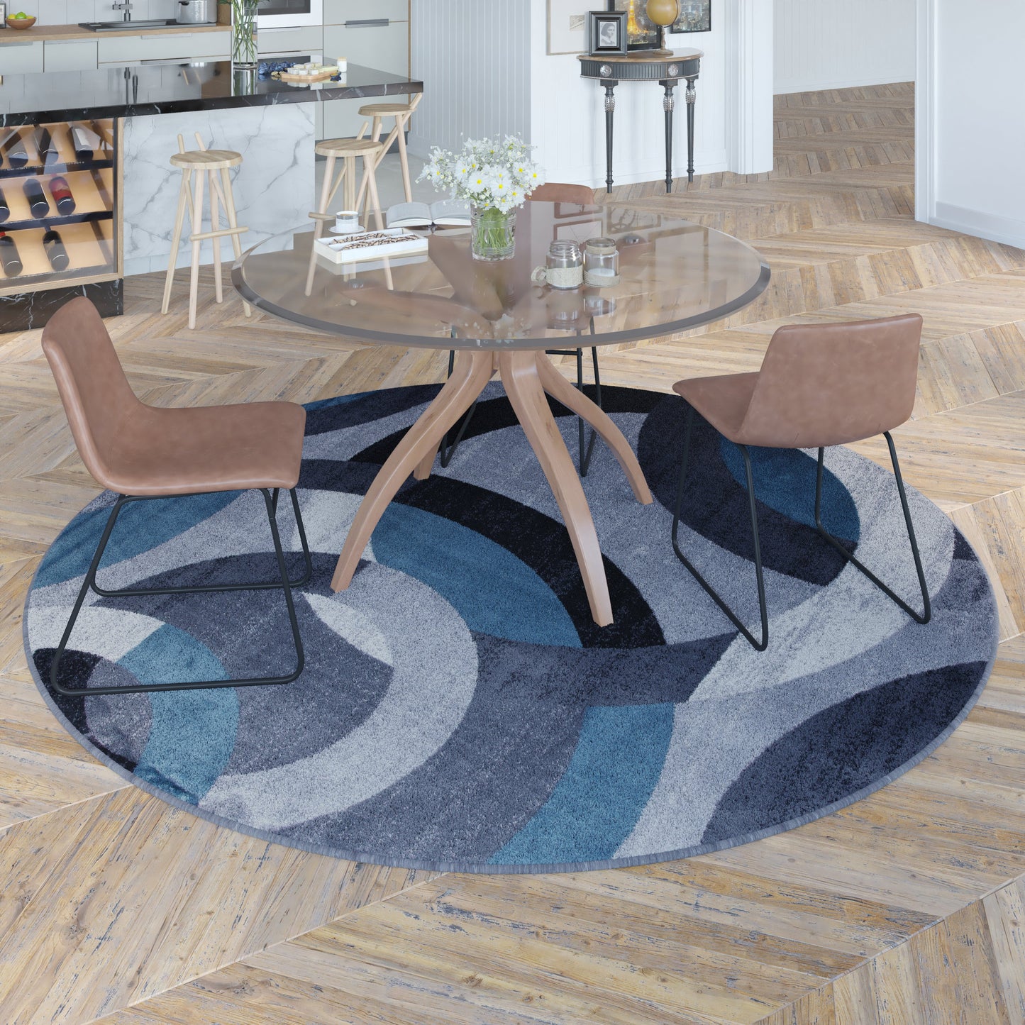 8x8 RD Blue/Gray Area Rug YK-F968B-D9826-8R-BL-GG