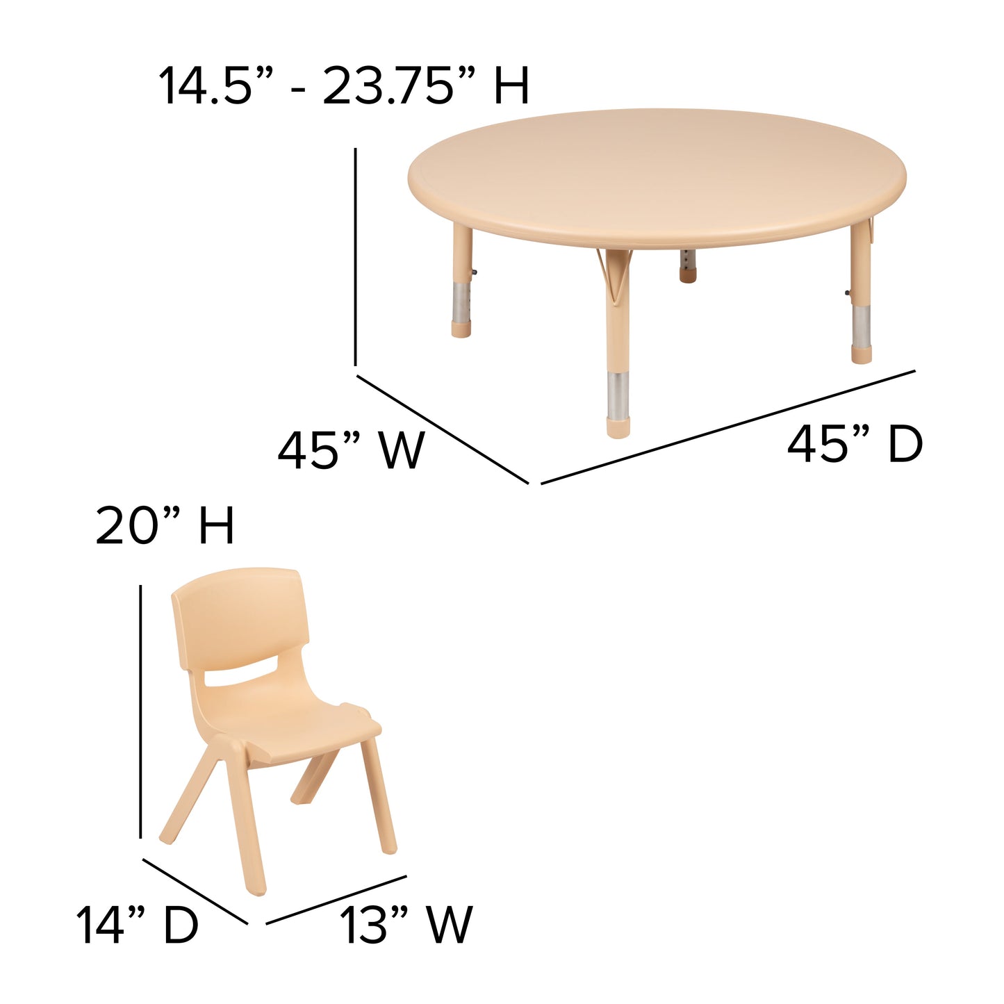 45RD Natural Kids Table Set YU-YCX-0053-2-ROUND-TBL-NAT-E-GG