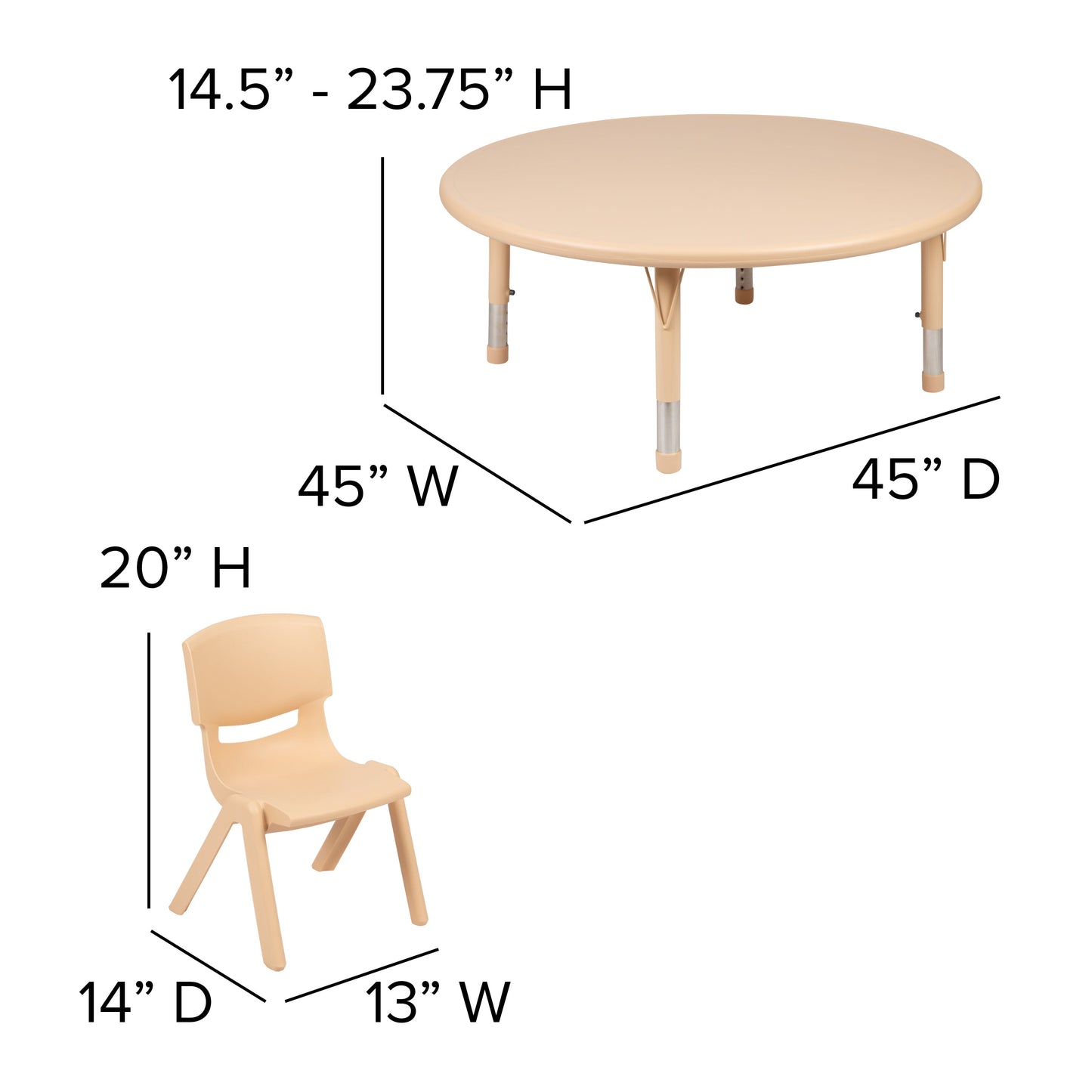 45RD Natural Kids Table Set YU-YCX-0053-2-ROUND-TBL-NAT-R-GG