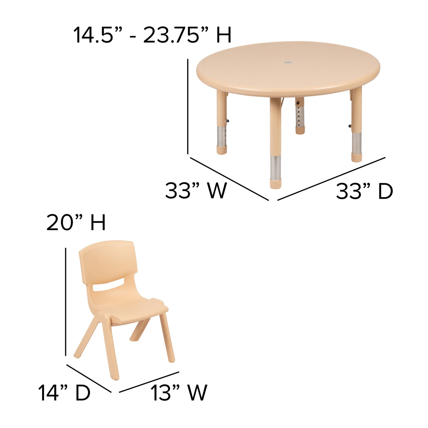 33RD Natural Kids Table Set YU-YCX-0073-2-ROUND-TBL-NAT-E-GG