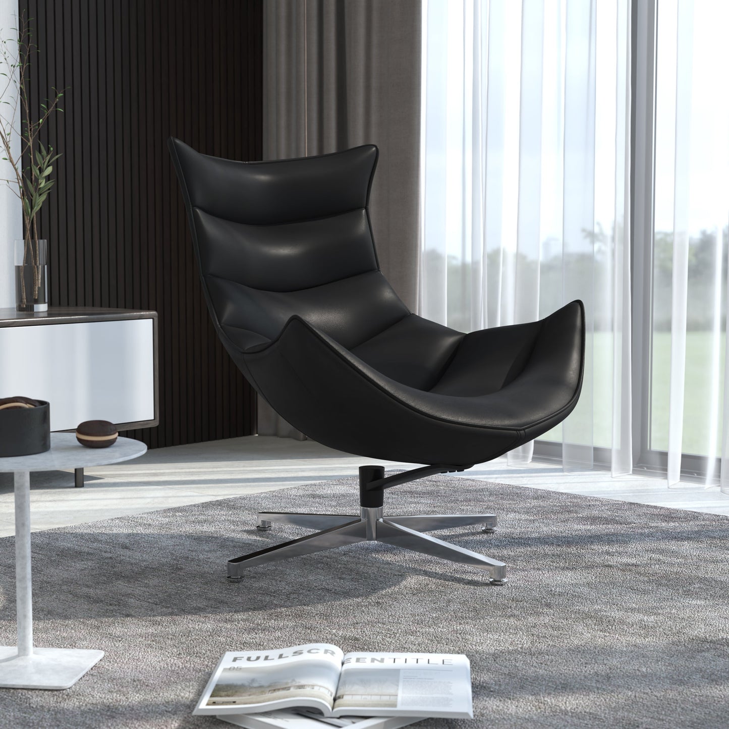 Black Leather Cocoon Chair ZB-31-GG