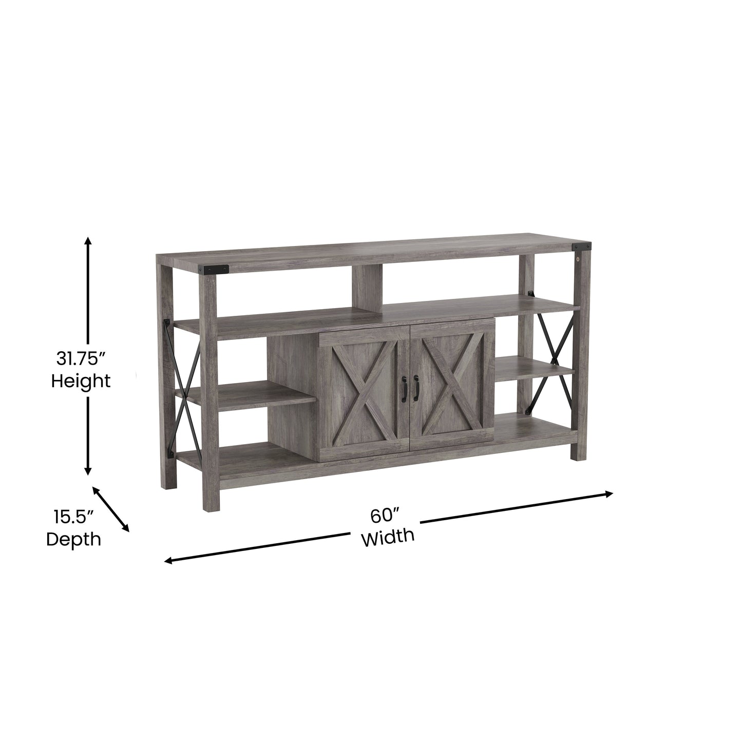 60" Coastal Gray and White/Rustic TV Stand ZG-025