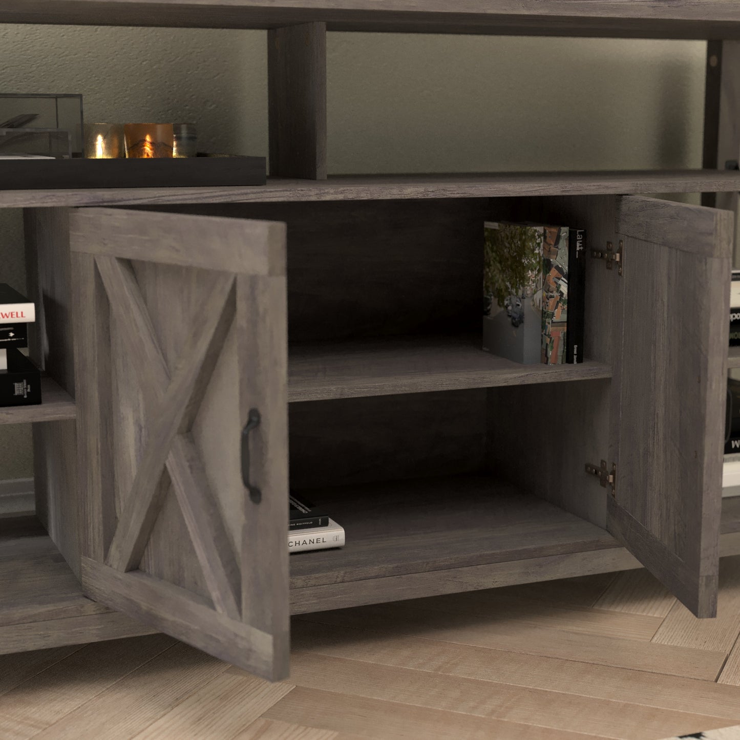 60" Coastal Gray and White/Rustic TV Stand ZG-025