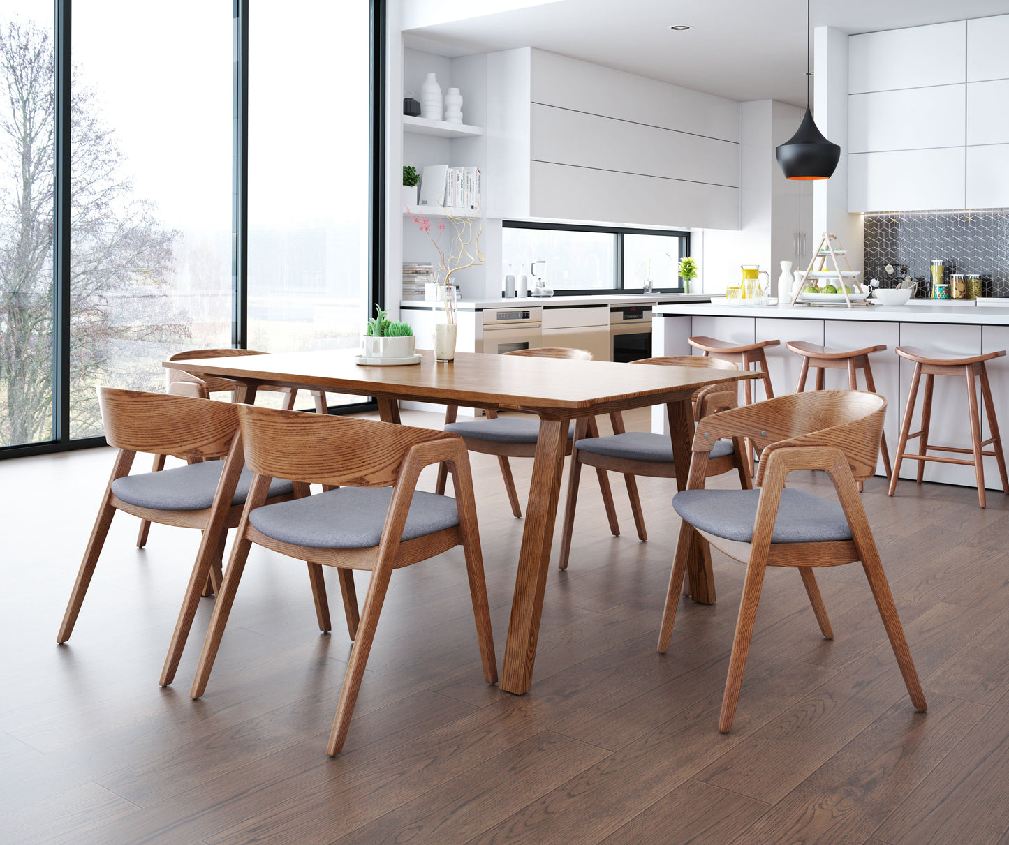 Alden Dining Arm Chair (Set of 2) Walnut & Dark Gray